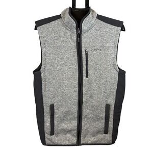 ORVIS Mens Fleece Vest Gray Black Full Zip Pockets Outdoor Size L